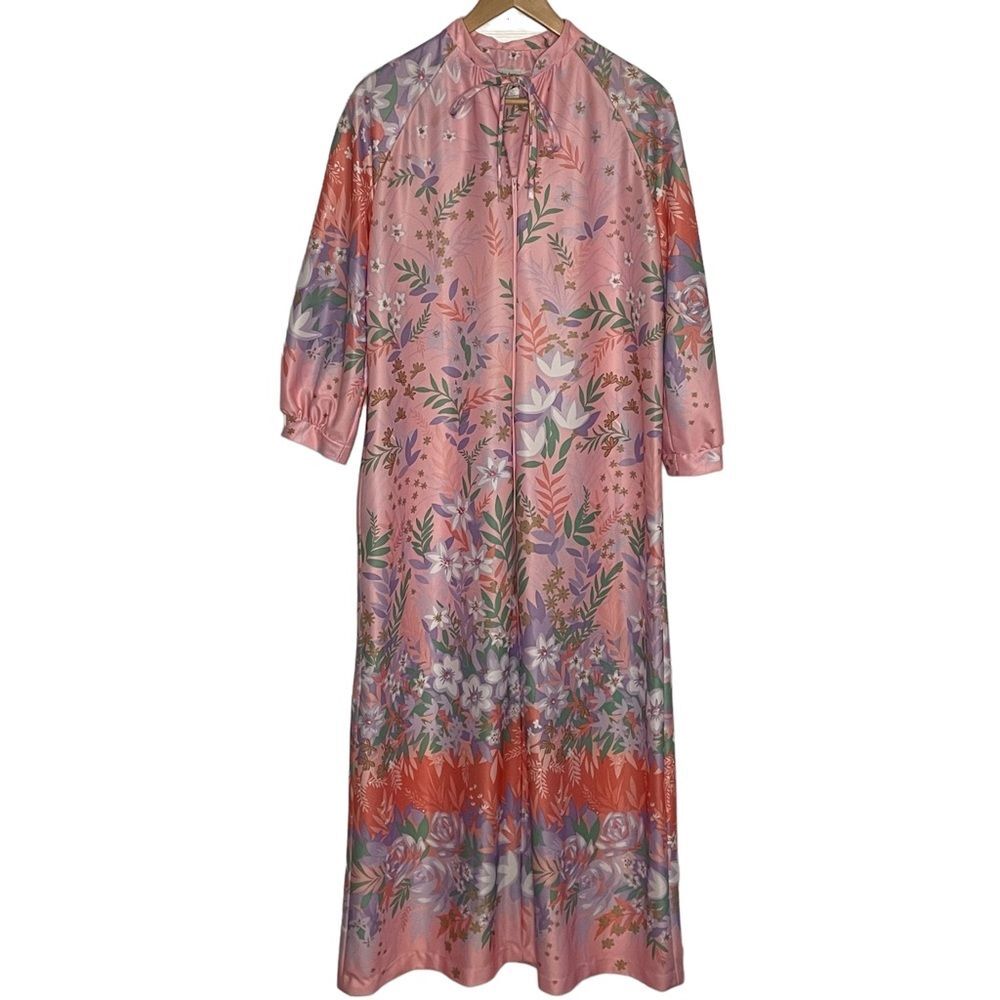 Floral Cottagecore Vintage Long Zipper Robe Housecoat Union Label Size Medium